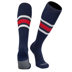 Striped OTC Baseball, Softball, Football Socks (B) Navy Blue, White, Scarlet Red