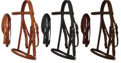 Cobb Size English Headstall w/ Raised Browband & Braided Leather Reins