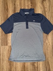 Travis Mathew Split Polo Shirt Men’s Small Navy Gray Golf Outdoor Activewear