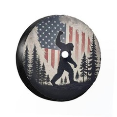 17 Inch American Flag Forest Mountainous Powerful Pose Leather Spare Tire