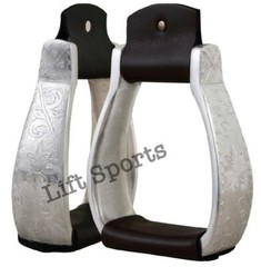 Black/Brown Engraved Western Horse Saddle Stirrups 4.75″ Wide Original Leather