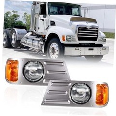 Headlights Assembly fit for Mack CV Replacement Left Driver and Right Grey Pair