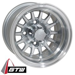 Set of 4 Golf Cart GTW Medusa 10 inch Machined and Silver Wheels With 3:4 Offset