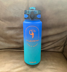 Tucann Classic 32 fl oz Blue/Teal Flip Top Plastic Water Bottle w/ Strap