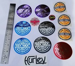 SEX WAX STICKERS 14 Vintage 7 FOIL & 5 VINYL & 2 Hurley STICKERS Made ships USA