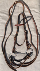 Western Browband Bridle Rig w/ Twisted Wire Snaffle Bit, Chin Strap, Split Reins