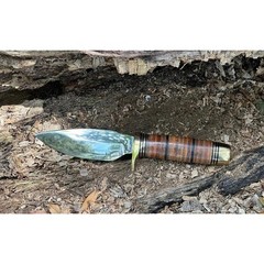 Handmade Drop Point Hunting Knife 01 Tool Steel, Stacked Leather, Buffalo Sheath