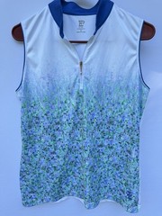 EP NY Sleeveless Zip Mock Sleeveless Golf Polo «Watercolor Sponge Tile”- Size L