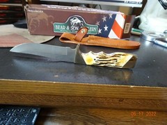 BEAR & SONS CUTLERY 9 1/2″ UPSWEPT HUNTER INDIA STAG BONE HANDLE MADE IN USA