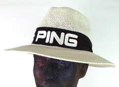 NWOT VTG Ping By Karsten Panama Straw Hat White / Black Band Made USA Sz Large