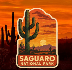 2″ Saguaro National Park Sticker, Decal. Desert, Cactus, Arizona, Hiking, Nature