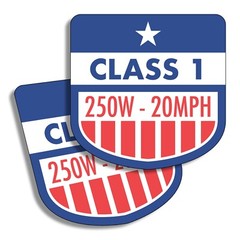 Ebike Sticker – Red White Blue (Class 1 2 3) 250W, 350W, 500W, 750W (2 Stickers)