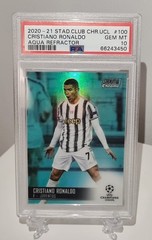 2020 Stadium Club Chrome UCL Cristiano Ronaldo Siuuu Aqua Refractor /199 PSA 10