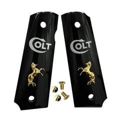 1911 GUN GRIPS FULL SIZE COLT & CLONES Gold Horse Medallion W/Screws 1911 Grips