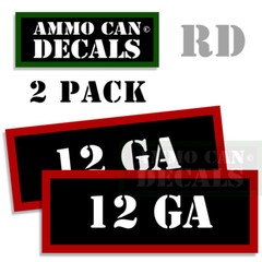 12 GA Ammo Can Stickers 12 GAUGE Ammunition Gun Case Labels Decals 2 pack RED 3″