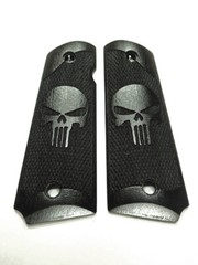 Ebony Punisher 1911 Grips Checkered Engraved Textured #2