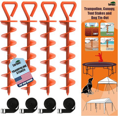 USA 4 Pack Heavy Duty Ground Stakes,Industrial Grade Spiral Steel Screw-In Tramp