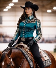 Western Showmanship Shirt Horse Show Rail Top – Geometric Aztec Crystal Design