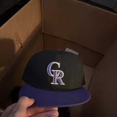 MLB Colorado Rockies Black/Purple Fitted Baseball Cap Hat w/ CR Logo, Flat Brim