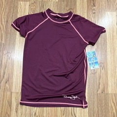 L Panama Jack Women’s Rash Guard Top Maroon Short Sleeve Swim/Rash Guard