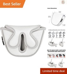 Elegant White Faux Leather Golf Mallet Putter Cover for Center Shaft Putters