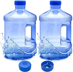 2 Pack 1 Gallon Plastic Water Jug with Handle,Round Reusable Water Bottle