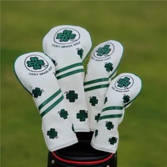 Golf Driver Fairway Wood Hybrid Head Cover Lucky Grass Green Clover White Black