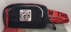Goorin Bros. Sneaky Packer Bag Featuring Bandit Raccoon Patch Black Red 9 X 4 In