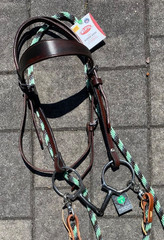 Western Horse Bridle, Reinsman 5″ Offset D Ring Snaffle Bit, & Weaver Reins NEW