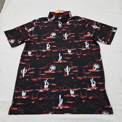 NWT Sz M Men’s Puma MATTR Bushland Golf Polo Black Intense Red Desert Cactus AOP