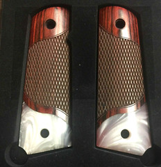 1911 Full Size Checkered Rosewood Grips w/Acrylic Pearl Accent + 4 gold screws