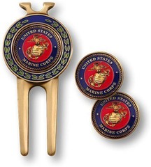 NEW USMC U.S. Marine Corps Golf Divot Tool and Ball Marker Set.