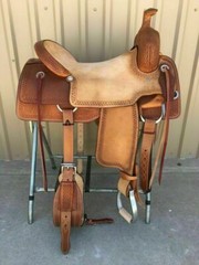 Western Natural & Brown Leather Strip Down Roper Ranch Cutter Saddle 14″ To 18″