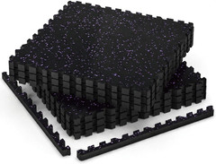 Ultra-Thick 1» Rubber Gym Flooring – 24 Sq Ft Interlocking Foam Mats, Black/Pur