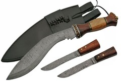 FIXED-BLADE MACHETE 18″ Damascus Steel Blade Gurkha Kukri Military Combat Knife
