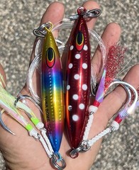 300 400g BLUEFIN TUNA Bomb JIGS – Red Jig Eddie Bomb Heavy Fully Rigged Night