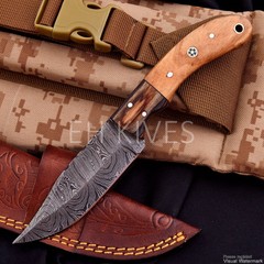 HANDMADE DAMASCUS STEEL BOWIE HUNTING/CAMPING SKINNER KNIFE WITH SHEATH 4769