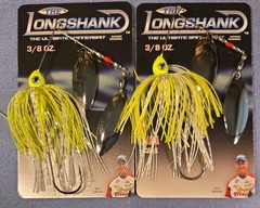 Lot of 2 ~ «LONGSHANK» 3/8 oz Spinnerbait ~Chart & White ~ DWNN Guy Eaker Ed.