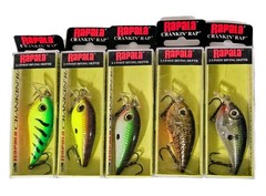 (5) Vintage Rapala Crankin’ Rap Squarebill Crankbaits 3/8 oz 2″ 5 Colors In Set