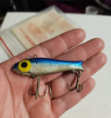 BINGO Vintage Fishing Lure Blue & Silver Crank bait W/ Double Hooks Made USA