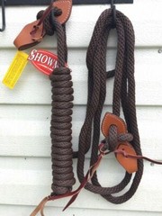 New Showman BLACK 22 Ft Round Mecate Bosal Reins w Slobber Straps Popper 19226