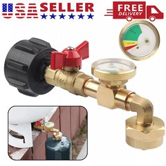 Propane Refill Adapter with Valve and Gauge Fill 1 Lb Bottle From 20 Lb Tank 90°