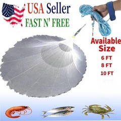 6/8/10FT Fishing Cast Net Bait Easy Throw Hand Cast Strong Nylon 1/2» Mesh USA