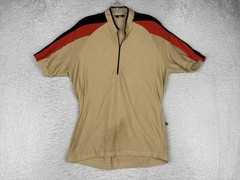 Canari Cycling Jersey Mens Medium Beige Red Black 1/4 Zip Pockets Short Sleeve