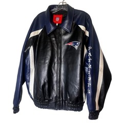 New England Patriots NFL Faux Leather Jacket Distressed Men’s Large Logo READ