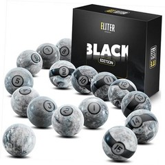 ELITER Pool Balls Set Made of Phenolic Resin – 16 Billiard Balls Standard Black