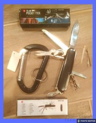 NEW BOXED MULTI-BLADE KNIFE 16 IN ONE BLACK SWISS STYLE KNIFE + BONUS KEYCHAIN