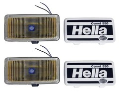 Hella 550 Series Rectangle Fog Light Black Amber Lens Halogen Visibility Kit