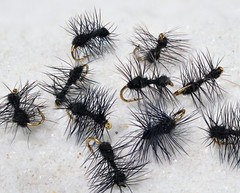 1 Doz Black Mortons Ant Terrestrial Dry Fishing Flies – Hook size #16
