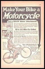 1921 Shaw Motor Attachment vintage print AD “Make Your Bike a Motorcycle”